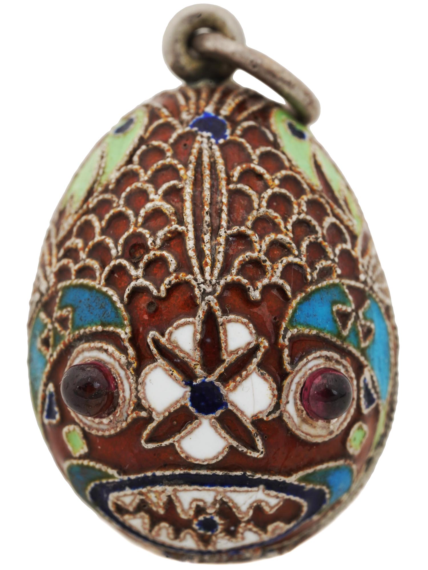 RUSSIAN SILVER AND CLOISONNE ENAMEL EGG PENDANT